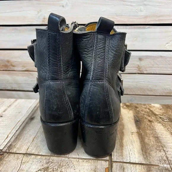 Frye Sabrina Engineer Moto Boots Black Leather Buckle USA Vintage 7M - Picture 3 of 11